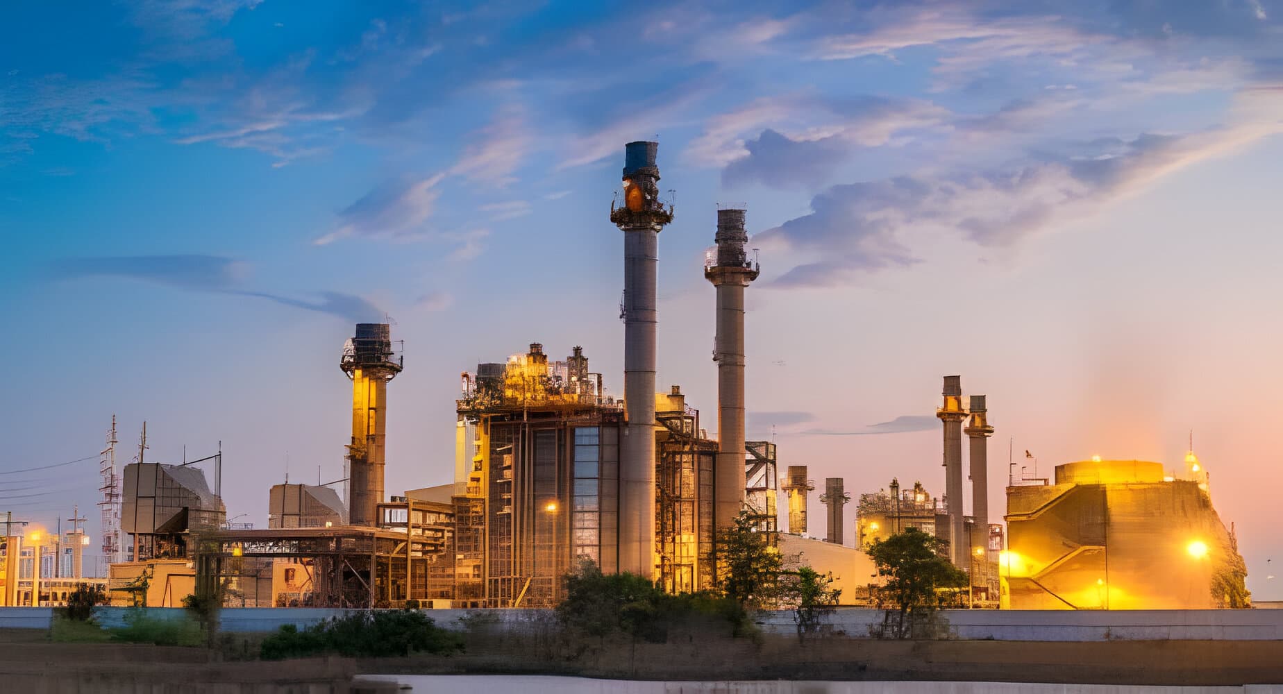 Industrial power plant at dusk